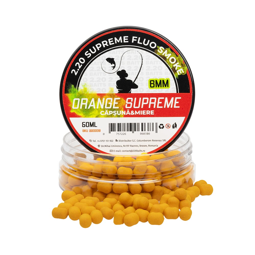 045A8711.jpg Wafter 220baits Supreme Fluo 6 Mm Portocaliu Miere & Capsuna - imagine 1