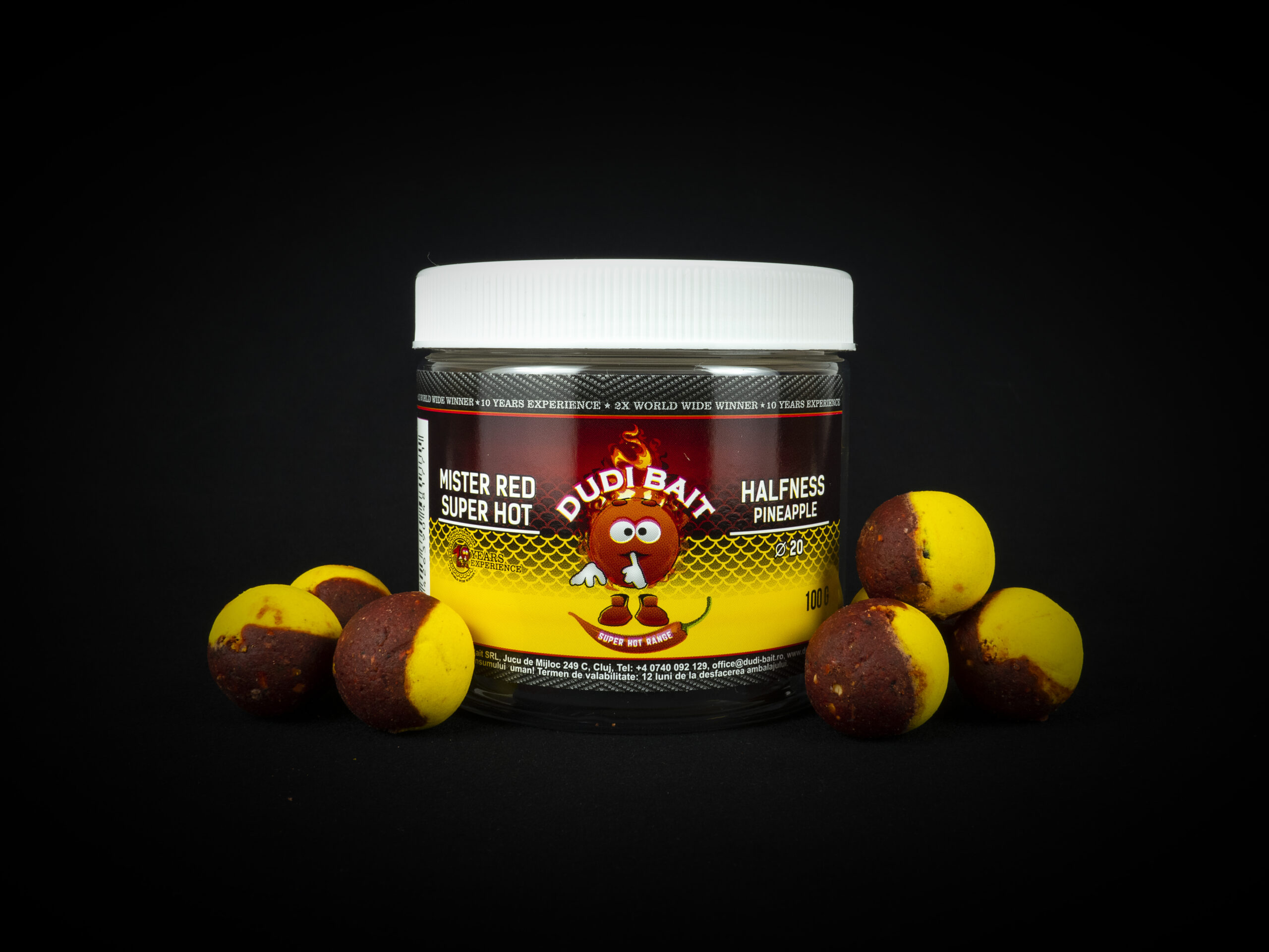 dudibaitsuperhothalfnessspineapplenou-scaled-2.jpg Boilies de Carlig Dudi Bait Mister Red Super Hot Halfness Pineapple, 16mm, 100g - imagine 1